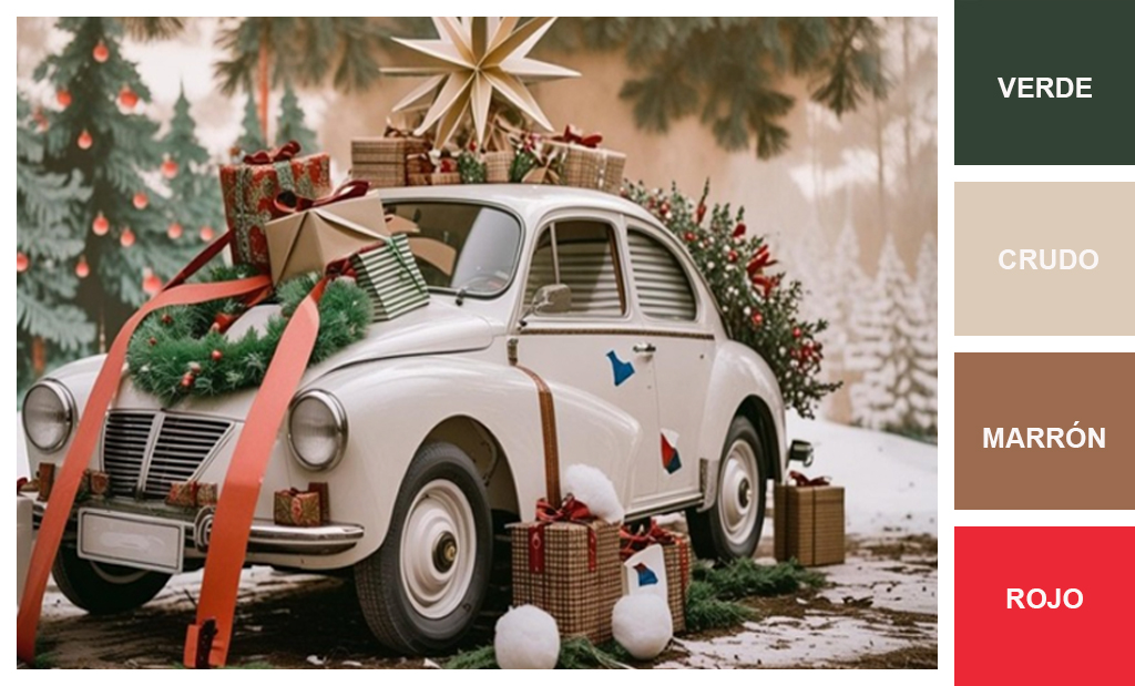 un seat 600 con árbol de navidad y regalos en el taller de fotos bien chulas para la navidad sobre ruedas eltallerdefbc